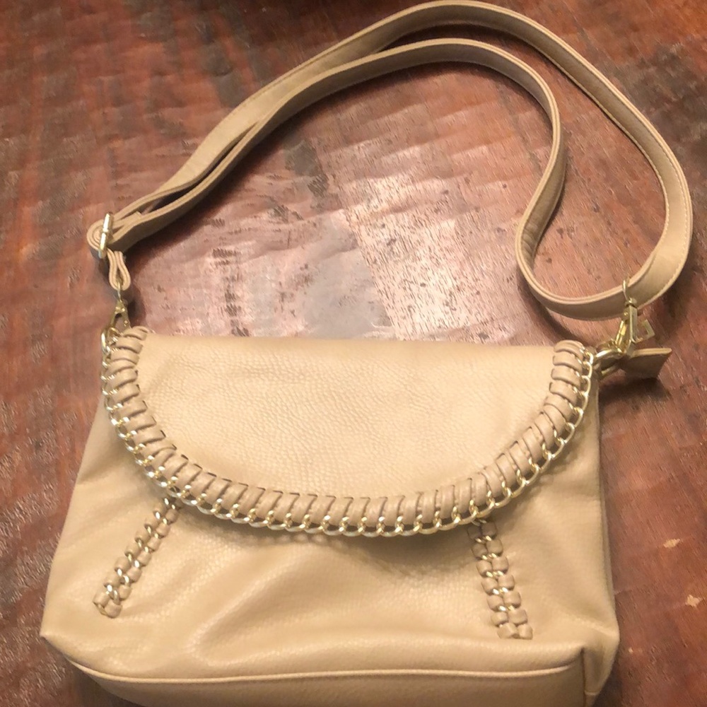 Nude purse with gold chain detail